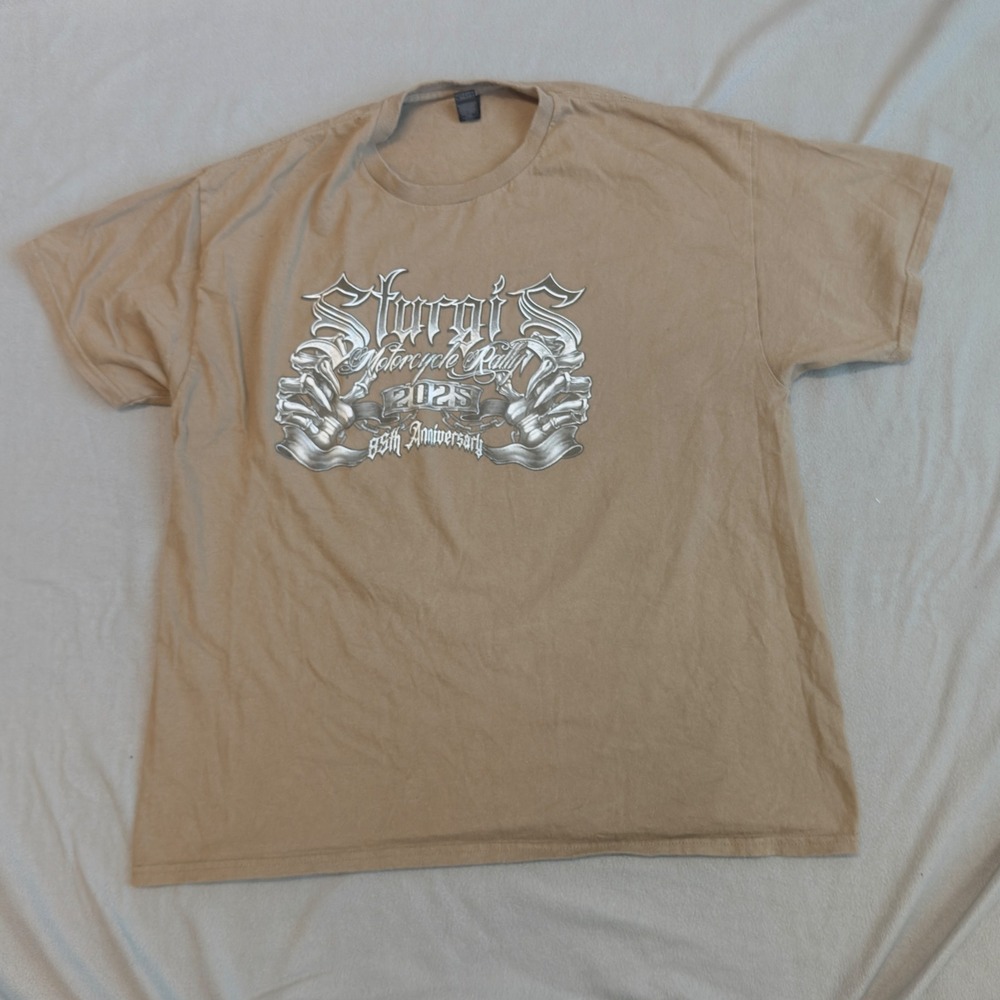 Sturgis Motorcycle Rally Gildan T-Shirt Mens XL Tan Excellent 85th Anniversary